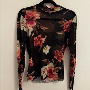 AFRM Black Sheer Top with Floral Design